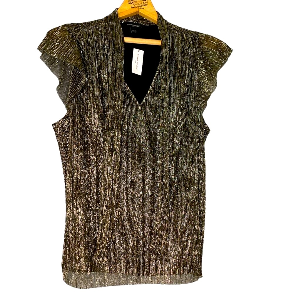 Banana Republic NWT Metallic/Black Blouse with Tie Around the Neck in Size L